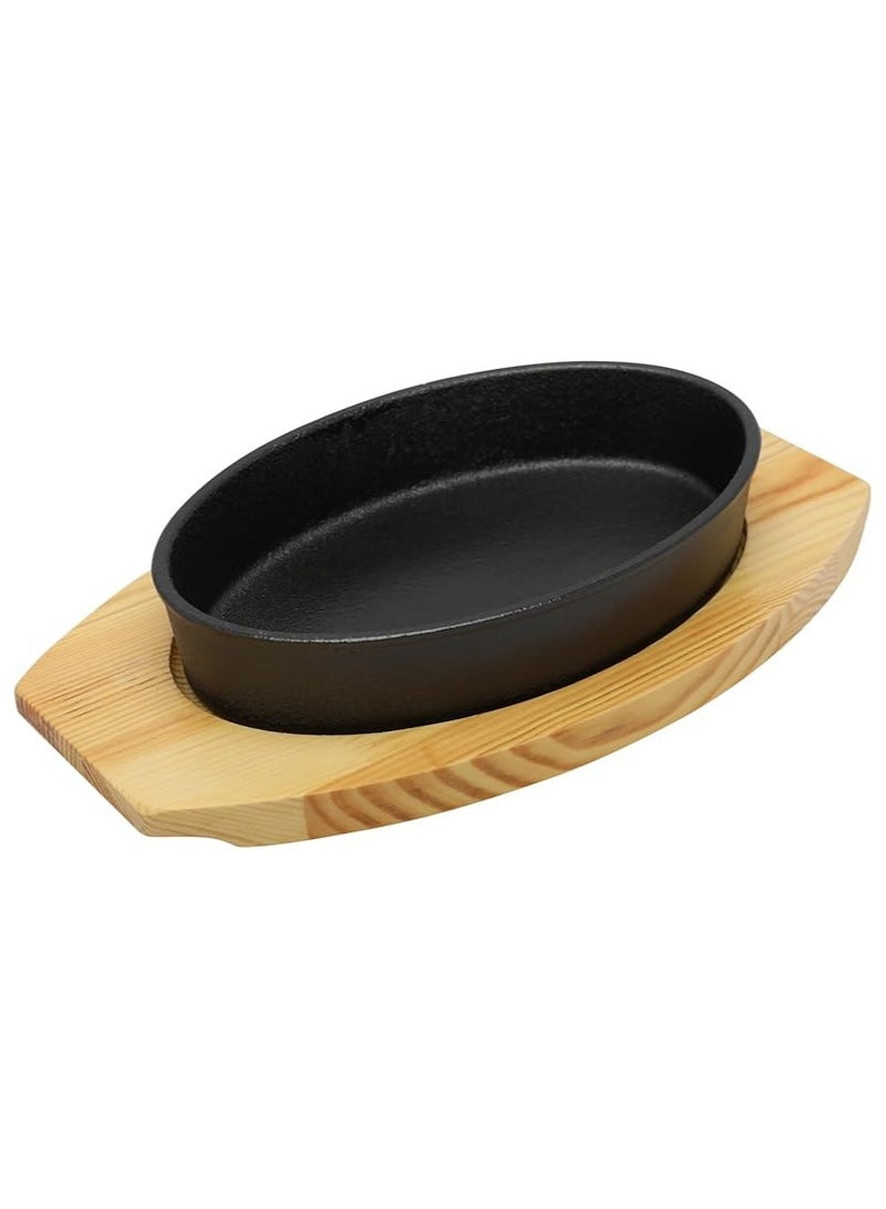 21cm*14cm Oval Cast Iron Skillet With Wooden Base Oven Safe Cast Iron Roasting Pan - Image 2