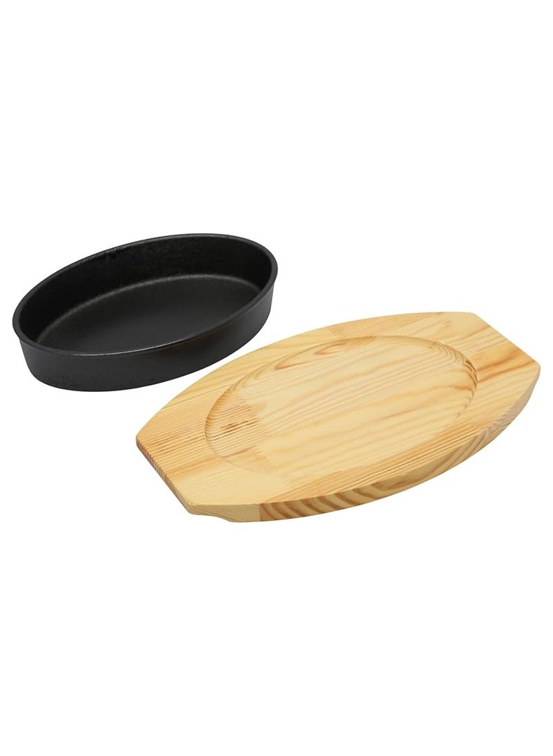 21cm*14cm Oval Cast Iron Skillet With Wooden Base Oven Safe Cast Iron Roasting Pan - Image 3
