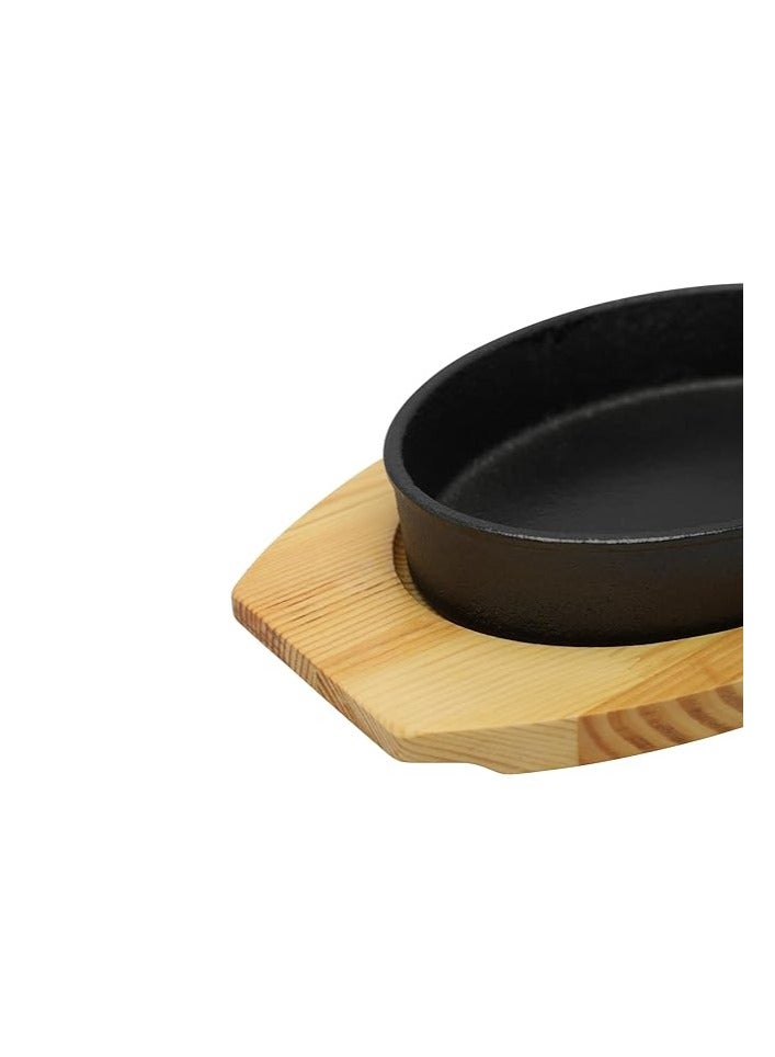 21cm*14cm Oval Cast Iron Skillet With Wooden Base Oven Safe Cast Iron Roasting Pan - Image 4