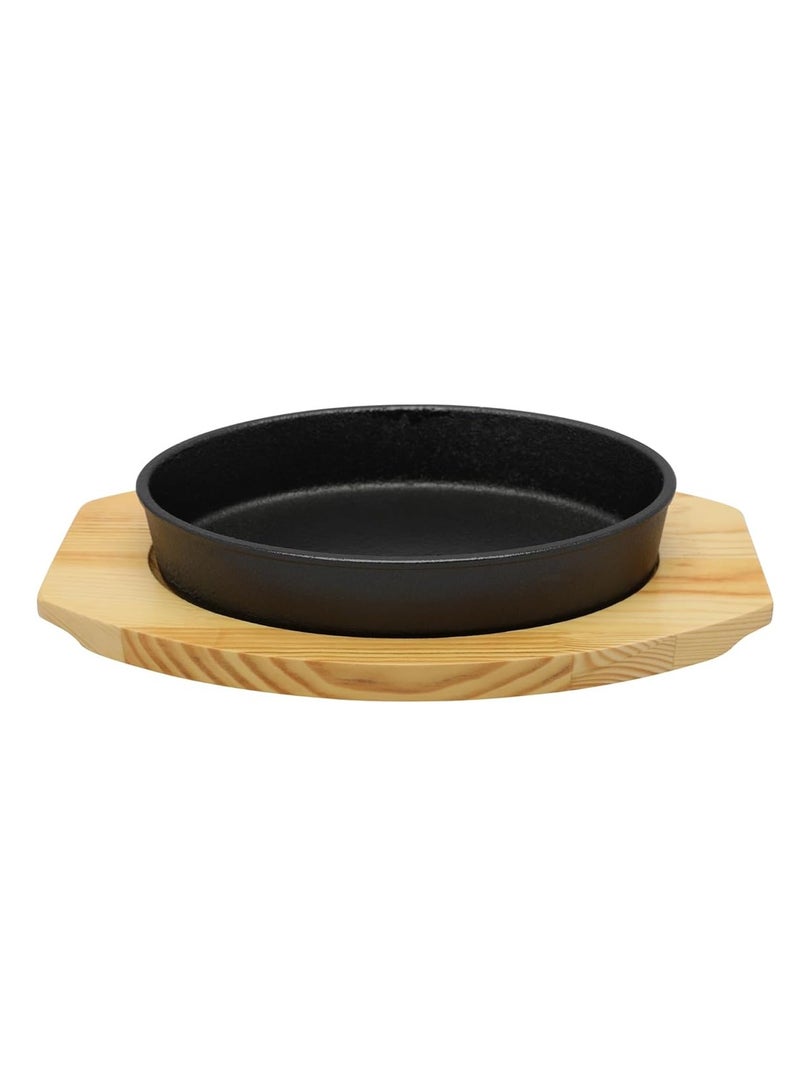 21cm*14cm Oval Cast Iron Skillet With Wooden Base Oven Safe Cast Iron Roasting Pan - Image 1