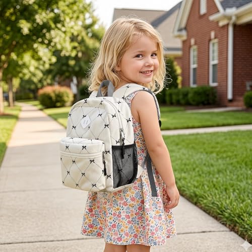 STEAMEDBUN Corduroy Toddler Backpack for Girls Boys 24 Kids Preschool Backpack for Kindergarten Bow - Image 3