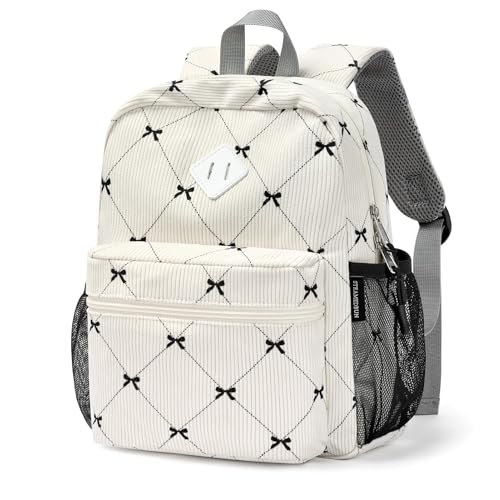 STEAMEDBUN Corduroy Toddler Backpack for Girls Boys 24 Kids Preschool Backpack for Kindergarten Bow - Image 1