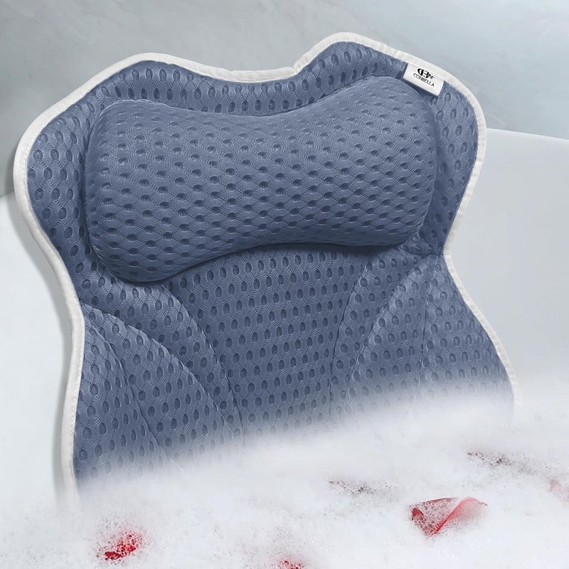 CONBELLA Bath Pillow  Bath Pillows for Tub Neck and Back Support  Bathtub Pillows for Head and Neck with 6 Strong Non-Slip Suction Cups  4D Air Mesh  Bath Accessories Spa Gifts for Women(Blue) - Image 1