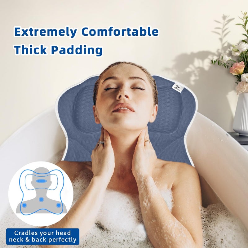 CONBELLA Bath Pillow  Bath Pillows for Tub Neck and Back Support  Bathtub Pillows for Head and Neck with 6 Strong Non-Slip Suction Cups  4D Air Mesh  Bath Accessories Spa Gifts for Women(Blue) - Image 2