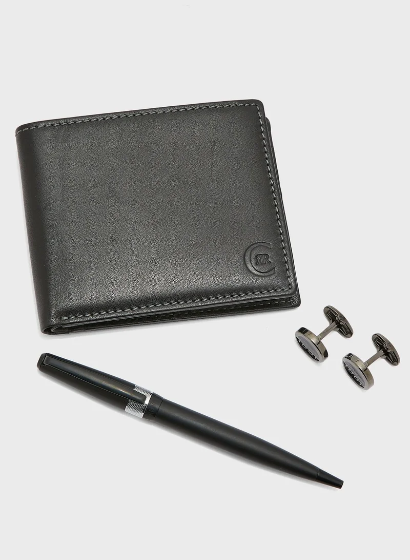 CERRUTI 1881 Bifold Wallet+Pen+Cufflinks