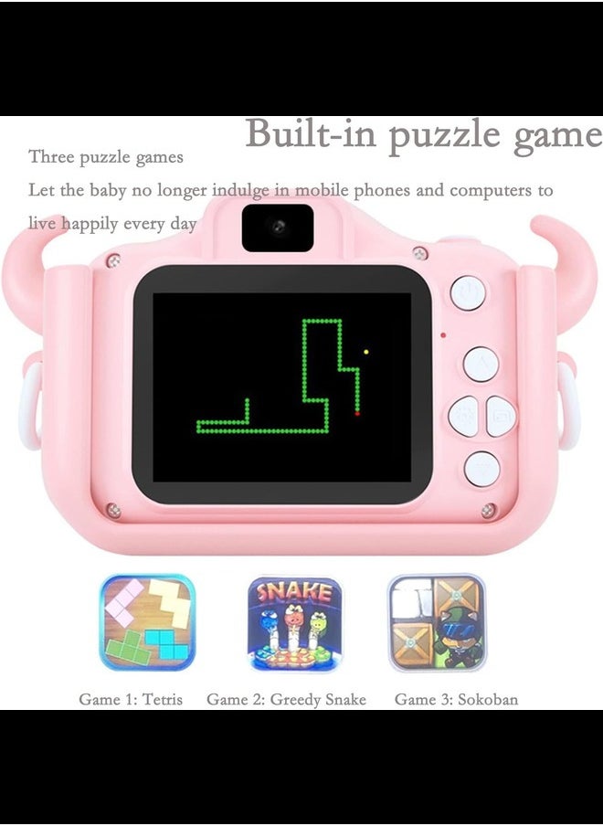Generic Kids Camera with Silicone Case, Video Camera for Children with Fun Games, Kids Digital Camera with Special Effects, Rechargeable Battery, Ideal for Boys and Girls (Pink Cow 8G)  - Image 3