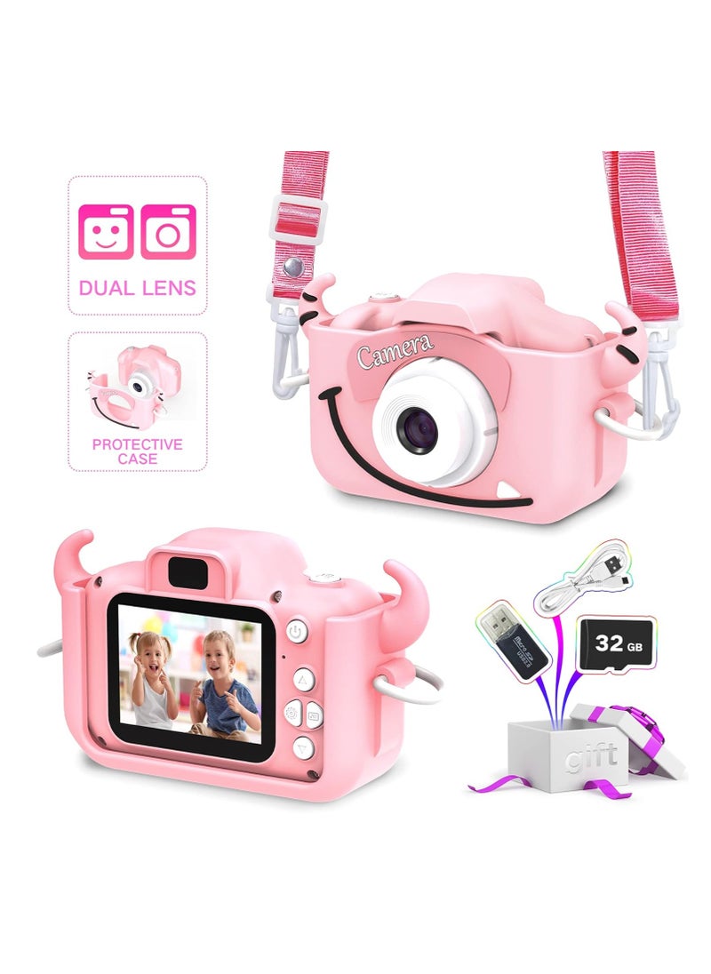 Generic Kids Camera with Silicone Case, Video Camera for Children with Fun Games, Kids Digital Camera with Special Effects, Rechargeable Battery, Ideal for Boys and Girls (Pink Cow 8G)  - Image 1