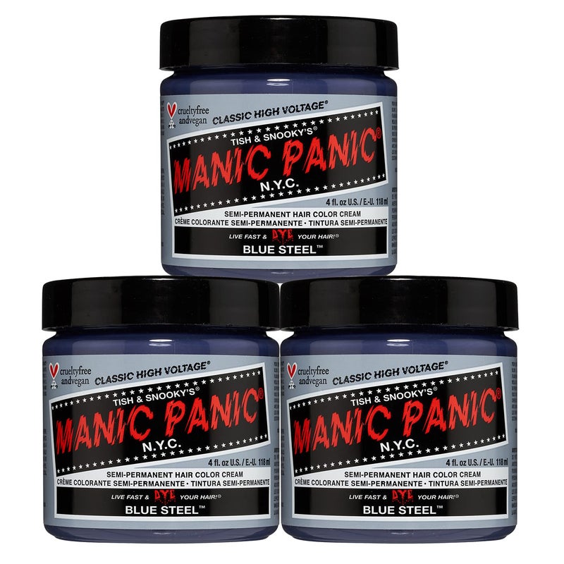 MANIC PANIC Classic Blue Steel Semi Permanent Hair Color Cool Silver Hair Dye for Women Men That Lasts 46 Weeks Vegan Ammonia CrueltyFree Create Mix Custom Shades 4oz 3pk