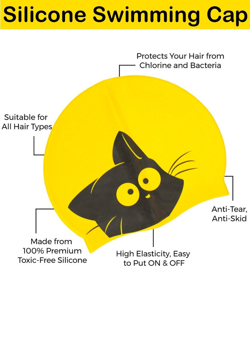 SUPER WINNER Kids Swimming Cap With Cute Cat Shape On it, Made Of High Quality Silicone, Odorless and Skin Friendly, Best For Comfortable and Safe Swimming and Bathing, It Protects Your Hair, Ears and Skin - Image 2