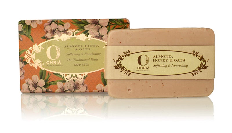 Ohria Ayurveda Almond, Honey, Goat Milk & Oats Bar Bathing Bar | Gentle Exfoliation, Deep Nourishment & Hydration | Softens, Revitalizes & Cleanses Skin |Ideal for All Skin Types | 120g | Natural & Skin-Friendly - Image 1