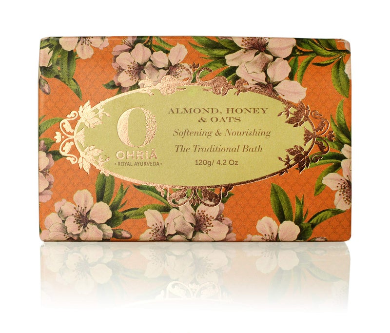 Ohria Ayurveda Almond, Honey, Goat Milk & Oats Bar Bathing Bar | Gentle Exfoliation, Deep Nourishment & Hydration | Softens, Revitalizes & Cleanses Skin |Ideal for All Skin Types | 120g | Natural & Skin-Friendly - Image 3