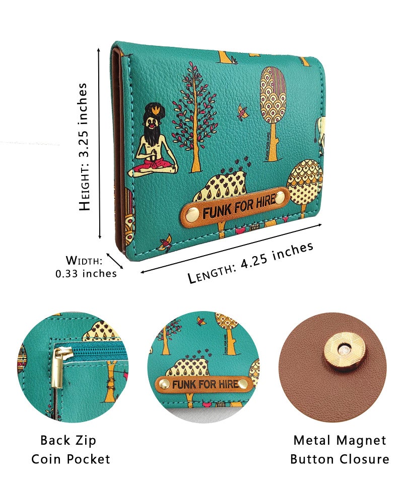 Funk For Hire Teal Graphic Printed Leatherette Card Holder Wallet – Unisex, 6 Card Slots, Coin Pouch, Compact Bifold Design, Lightweight, Made in India - Image 2
