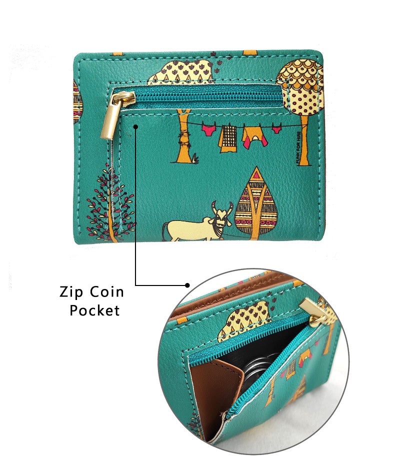 Funk For Hire Teal Graphic Printed Leatherette Card Holder Wallet – Unisex, 6 Card Slots, Coin Pouch, Compact Bifold Design, Lightweight, Made in India - Image 3