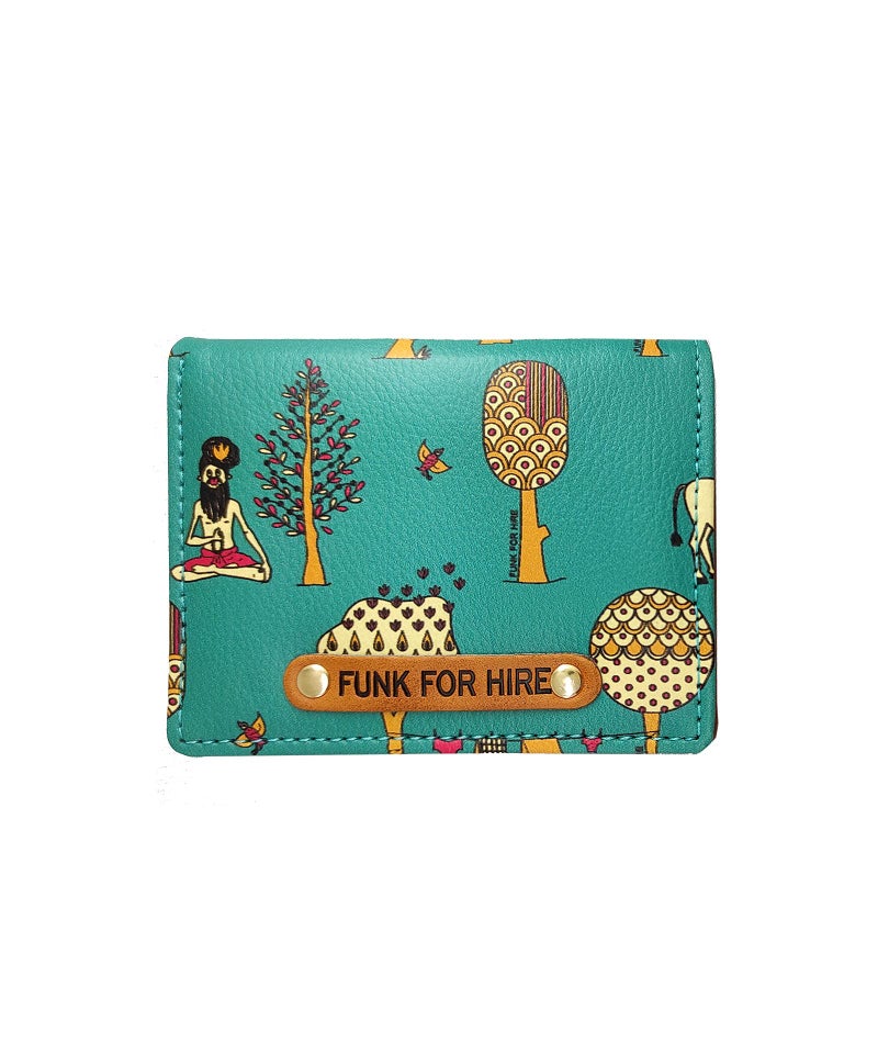 Funk For Hire Teal Graphic Printed Leatherette Card Holder Wallet – Unisex, 6 Card Slots, Coin Pouch, Compact Bifold Design, Lightweight, Made in India - Image 1