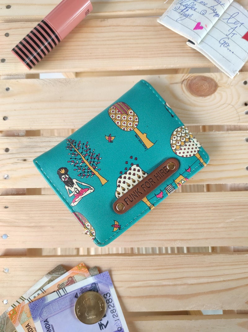 Funk For Hire Teal Graphic Printed Leatherette Card Holder Wallet – Unisex, 6 Card Slots, Coin Pouch, Compact Bifold Design, Lightweight, Made in India - Image 4
