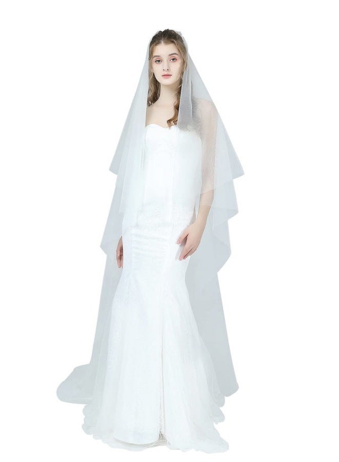 BEAUTELICATE Bridal Wedding Veil 2 Tier For Women Cut Edge Knee Chapel Length With Comb Ivory White, Chapel Length-ivory - Image 1