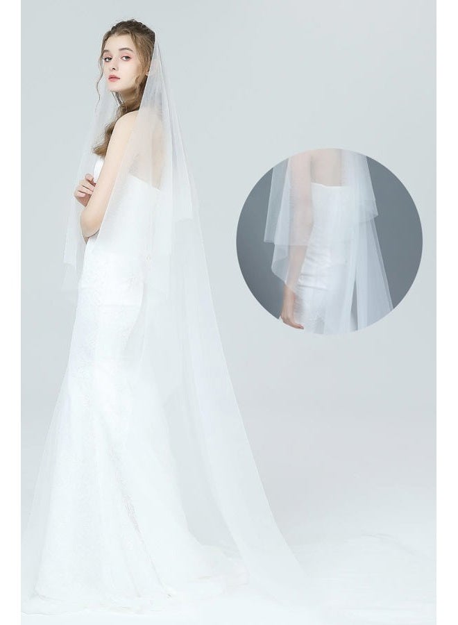 BEAUTELICATE Bridal Wedding Veil 2 Tier For Women Cut Edge Knee Chapel Length With Comb Ivory White, Chapel Length-ivory - Image 3