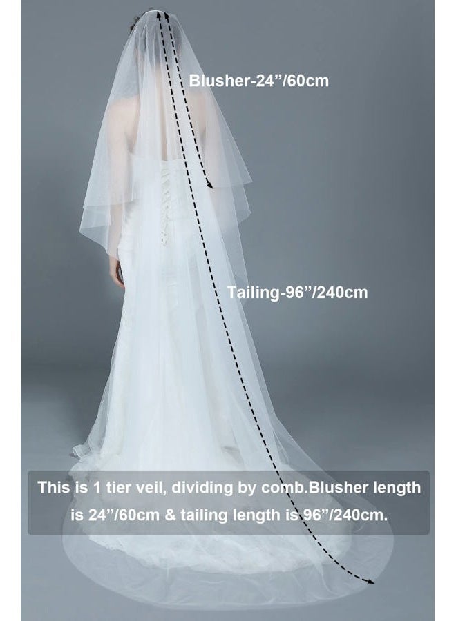 BEAUTELICATE Bridal Wedding Veil 2 Tier For Women Cut Edge Knee Chapel Length With Comb Ivory White, Chapel Length-ivory - Image 2