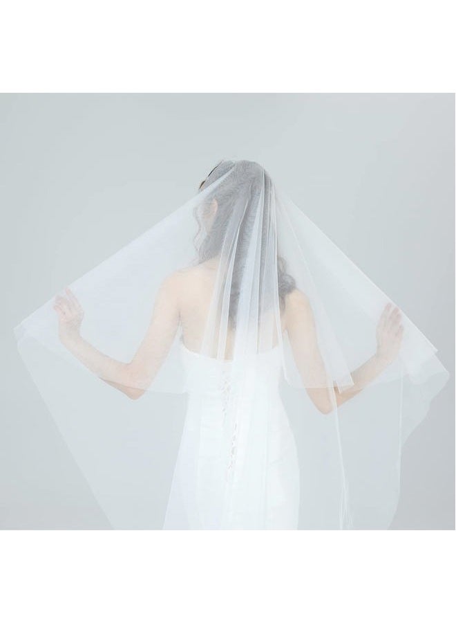 BEAUTELICATE Bridal Wedding Veil 2 Tier For Women Cut Edge Knee Chapel Length With Comb Ivory White, Chapel Length-ivory - Image 4