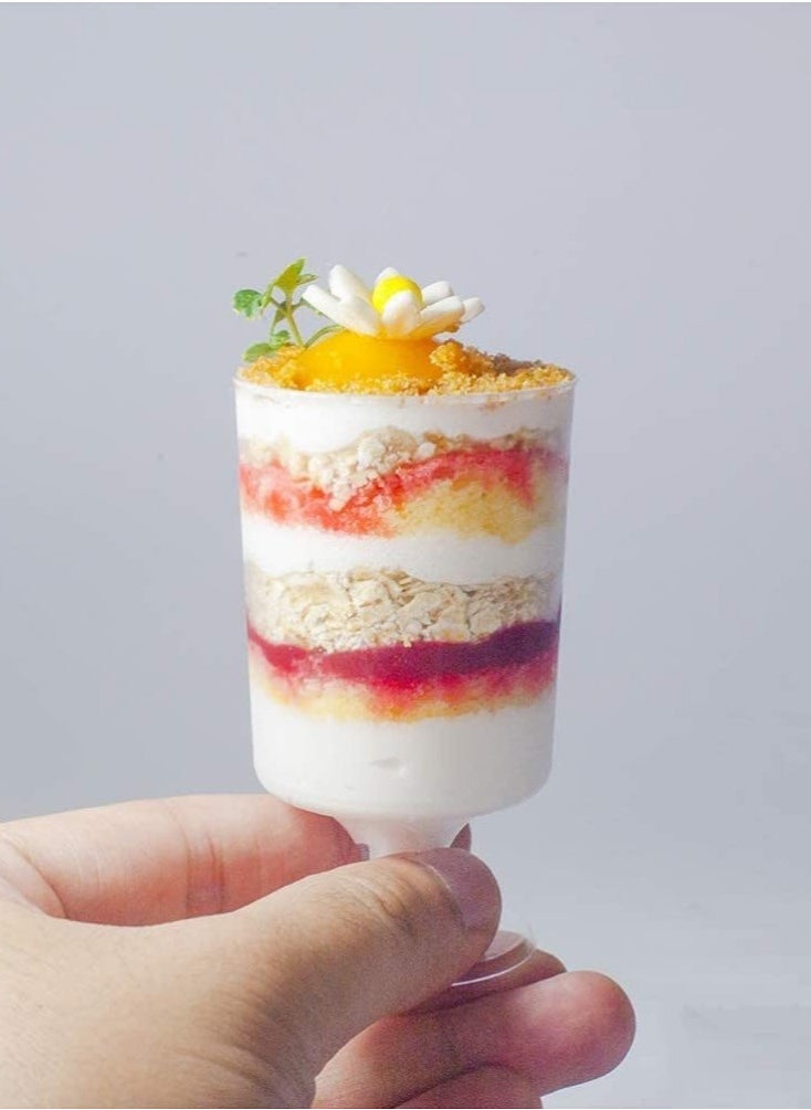 100 Piece Mini Dessert Cups, 100ml Plastic Round Pastry Cups, Clear Parfait Appetizer Cups, Reusable Dessert Pudding Mousse Party Serving Mini Bowls (8.6 x 5 cm)