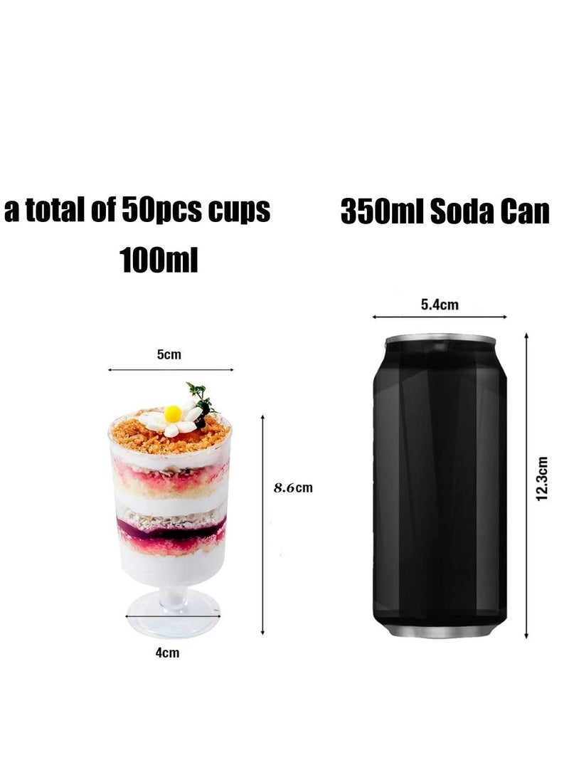 100 Piece Mini Dessert Cups, 100ml Plastic Round Pastry Cups, Clear Parfait Appetizer Cups, Reusable Dessert Pudding Mousse Party Serving Mini Bowls (8.6 x 5 cm)