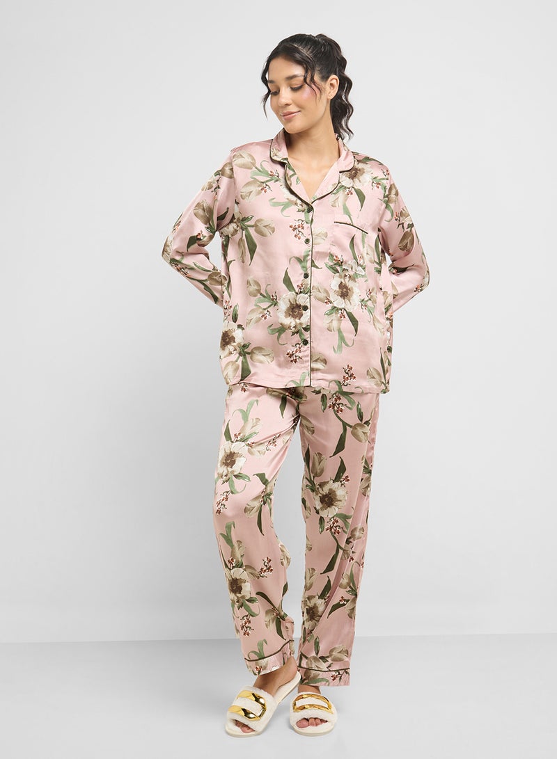 Ginger Satin Floral Print Shirt & Pyjama Set  - Image 5