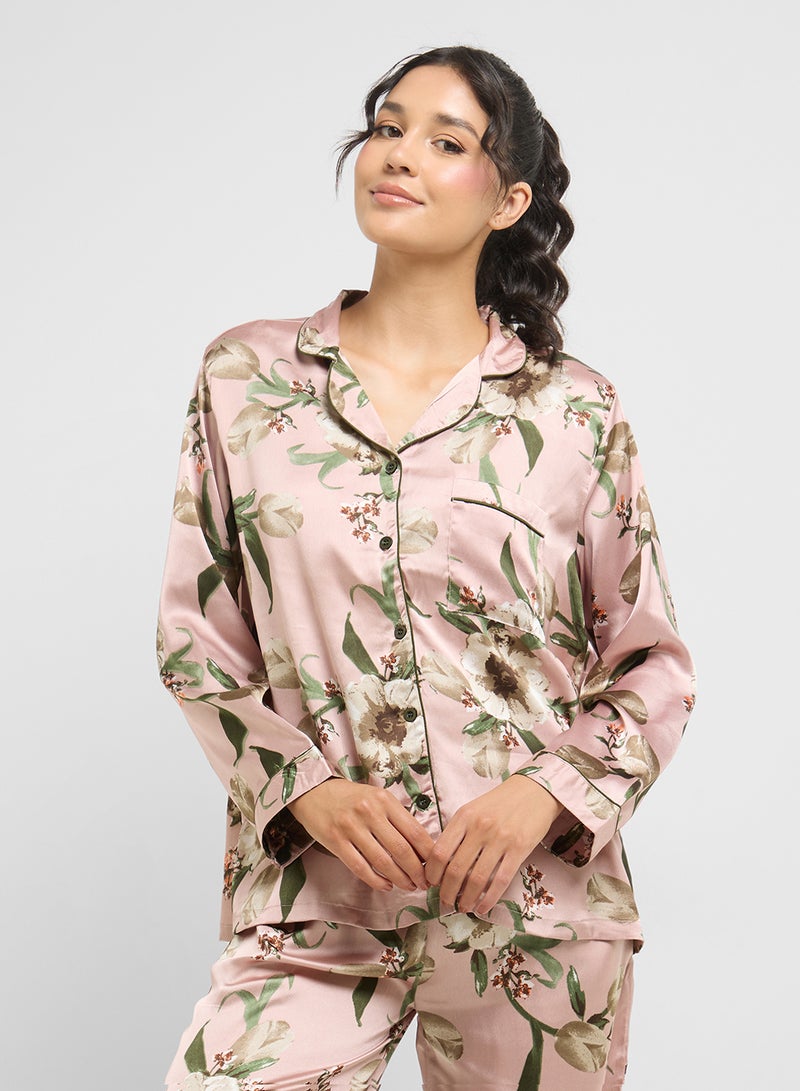 Ginger Satin Floral Print Shirt & Pyjama Set  - Image 3