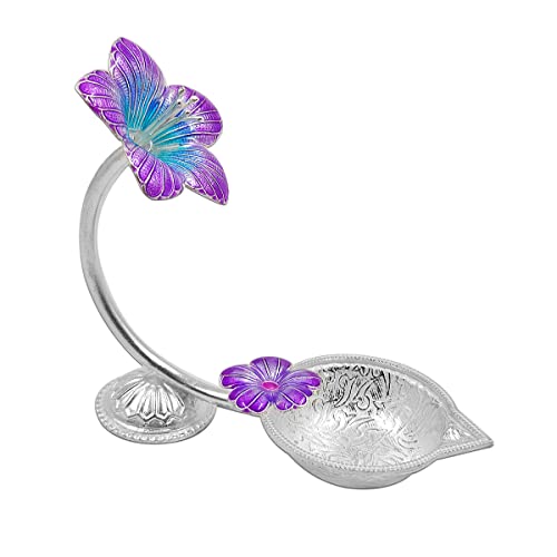 MAA SILVER Pure Silver Diya with Purple Colour Enamel & Hibiscus Flower Shape Design BIS Hallmarked Perfect for Gift and Pooja Use (92.5 Purity)(15 Grams Silver) - Image 1