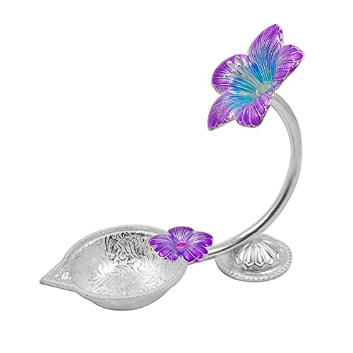 MAA SILVER Pure Silver Diya with Purple Colour Enamel & Hibiscus Flower Shape Design BIS Hallmarked Perfect for Gift and Pooja Use (92.5 Purity)(15 Grams Silver) - Image 3