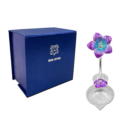 MAA SILVER Pure Silver Diya with Purple Colour Enamel & Hibiscus Flower Shape Design BIS Hallmarked Perfect for Gift and Pooja Use (92.5 Purity)(15 Grams Silver) - Image 5
