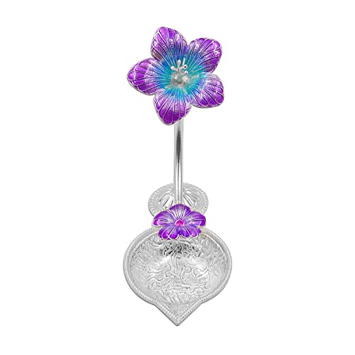 MAA SILVER Pure Silver Diya with Purple Colour Enamel & Hibiscus Flower Shape Design BIS Hallmarked Perfect for Gift and Pooja Use (92.5 Purity)(15 Grams Silver) - Image 2