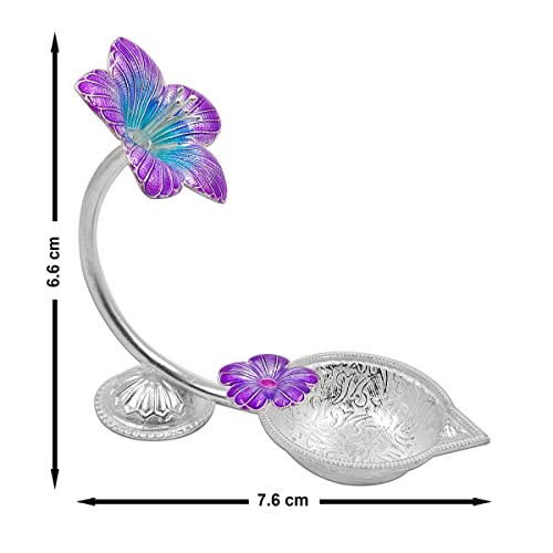MAA SILVER Pure Silver Diya with Purple Colour Enamel & Hibiscus Flower Shape Design BIS Hallmarked Perfect for Gift and Pooja Use (92.5 Purity)(15 Grams Silver) - Image 4