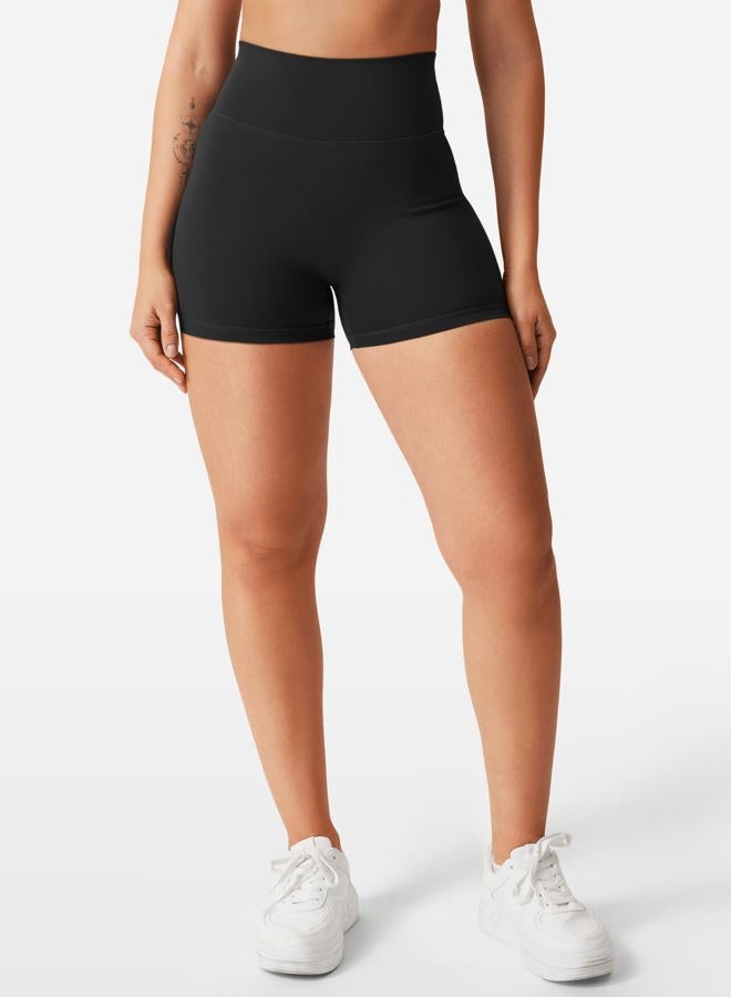 YEOREO Women's Biker Shorts 4.5" / 6" Workout Gym Shorts Craze High Waist Tummy Control Hidden Scrunch Running Yoga, Black, XS - Image 4