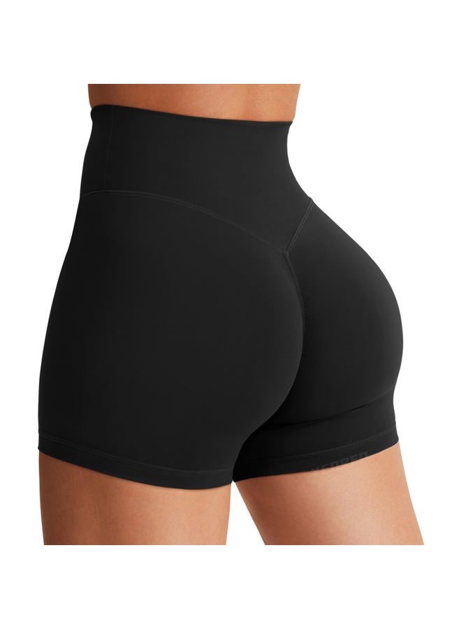 YEOREO Women's Biker Shorts 4.5" / 6" Workout Gym Shorts Craze High Waist Tummy Control Hidden Scrunch Running Yoga, Black, XS - Image 1