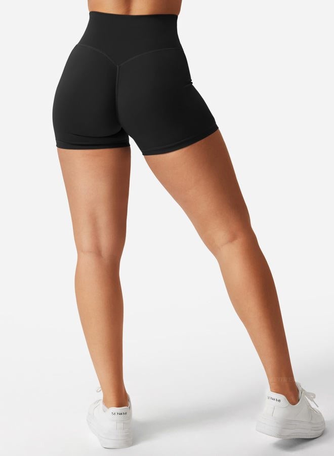 YEOREO Women's Biker Shorts 4.5" / 6" Workout Gym Shorts Craze High Waist Tummy Control Hidden Scrunch Running Yoga, Black, XS - Image 5