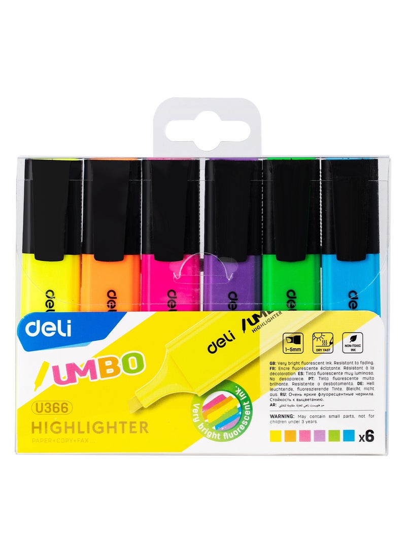 Deli EU366-MT Highlighter - 6PCS - ASST. - Chisel Tip (1鈥?mm) - ideal for note marking, painting, and highlighting - Image 3