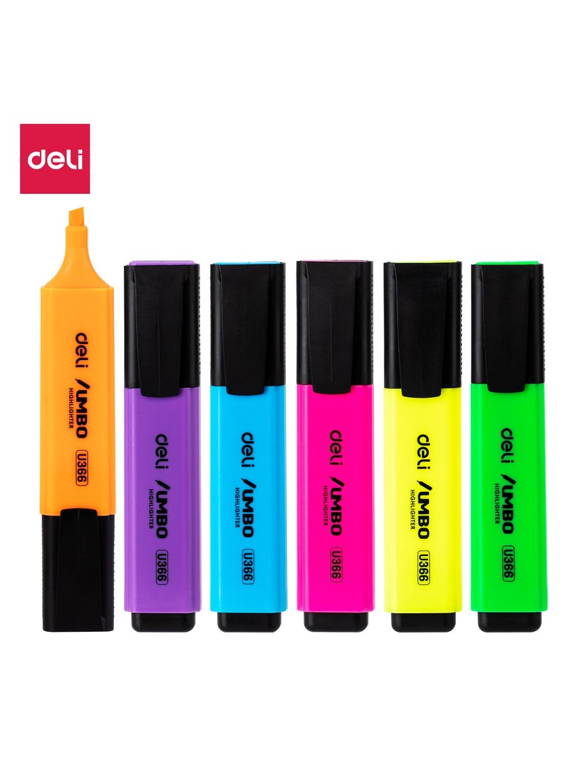 Deli EU366-MT Highlighter - 6PCS - ASST. - Chisel Tip (1鈥?mm) - ideal for note marking, painting, and highlighting - Image 1
