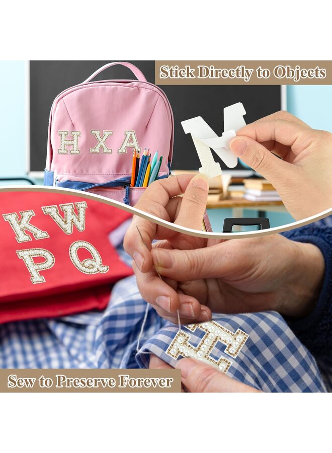 26 قطعة من رقعة حروف مرصعة بأحجار الراين واللؤلؤ ذاتية اللصق من AZ، رقعة حروف لؤلؤية لاصقة للملابس والأقمشة وحقائب الظهر (أصفر فاتح) - Image 3