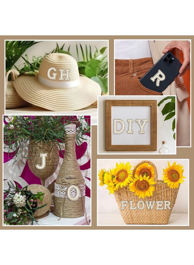 26 قطعة من رقعة حروف مرصعة بأحجار الراين واللؤلؤ ذاتية اللصق من AZ، رقعة حروف لؤلؤية لاصقة للملابس والأقمشة وحقائب الظهر (أصفر فاتح) - Image 5