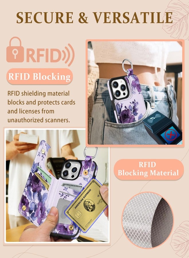 Shorogyt Compatible with iPhone 16 Pro Max Wallet Case with Card Holder - Cute Purple Flower Design Kickstand for Magnetic Clasp Back Flip Folio Leather Phone Covers for Women Men Girls - Image 5