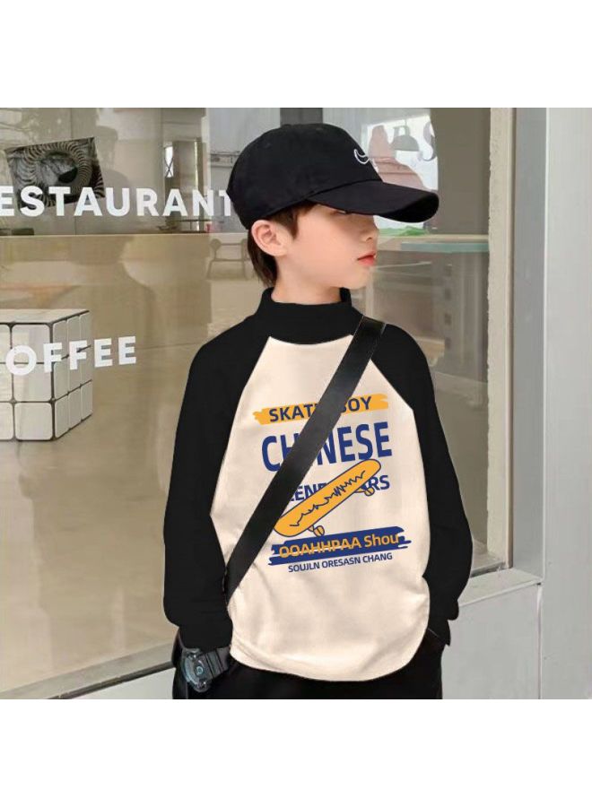 Children's Thermal Long-sleeve T-shirt For Boys, Spring And Autumn Half-high Collar Base Shirt, Big Kids' Baby Printed Fashion Top Trendy