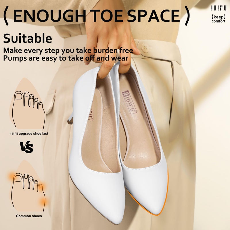 IDIFU White High Heels Pumps Closed Toe Heels Women's Pumps Stiletto Pointed Toe Dress Shoes Wedding Prom Bridal Work Office Bride Trendy Dressy Comfortable Classic Pumps Shoes(White Pu,8.5) - Image 4