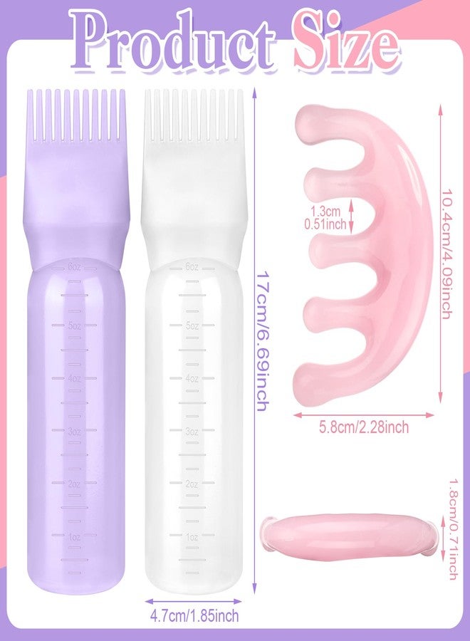 ProSuites 2 Pack Hair Oil Applicator Bottle for Scalp with Massage Comb,6 OZ Hair Oil Bottle with Root Comb for Scalp, Shampoo Scrubber Applicator,Hair Dye Tools(Purple, white) - Image 3