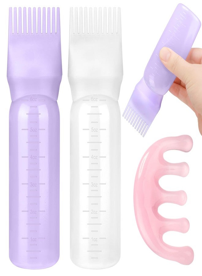 ProSuites 2 Pack Hair Oil Applicator Bottle for Scalp with Massage Comb,6 OZ Hair Oil Bottle with Root Comb for Scalp, Shampoo Scrubber Applicator,Hair Dye Tools(Purple, white) - Image 1