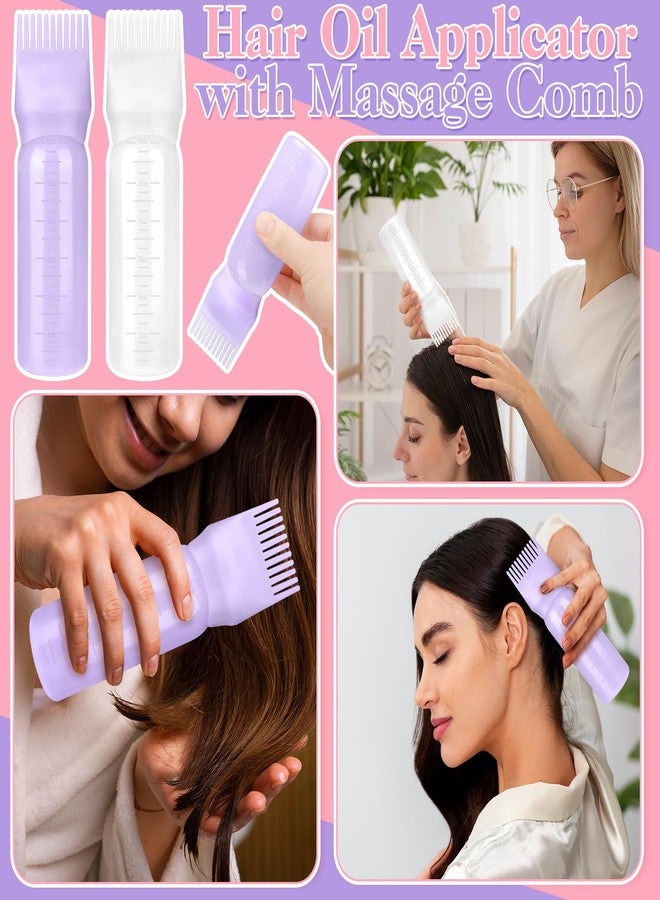 ProSuites 2 Pack Hair Oil Applicator Bottle for Scalp with Massage Comb,6 OZ Hair Oil Bottle with Root Comb for Scalp, Shampoo Scrubber Applicator,Hair Dye Tools(Purple, white) - Image 2
