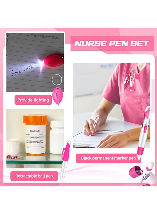 Wffo 6 Pcs Nurse Pen Set Include Permanent Marker Pen Retractable Ballpoint Pen Keychain Clip Foldable Scissors Lights LED Flashlight Keychain for Nurse Accessories(Pink) - Image 3