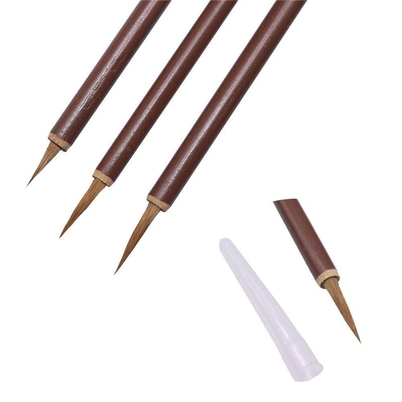 Artnery 3Pc Artist Round Bamboo Handle Natural Fine Tip Soft Bristles Paint Brush Set for Calligraphy Oil Painting Watercolor Painting etc