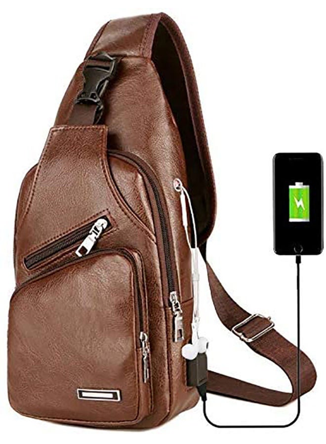 Waterproof Crossbody Bag with USB Charging Port Brown