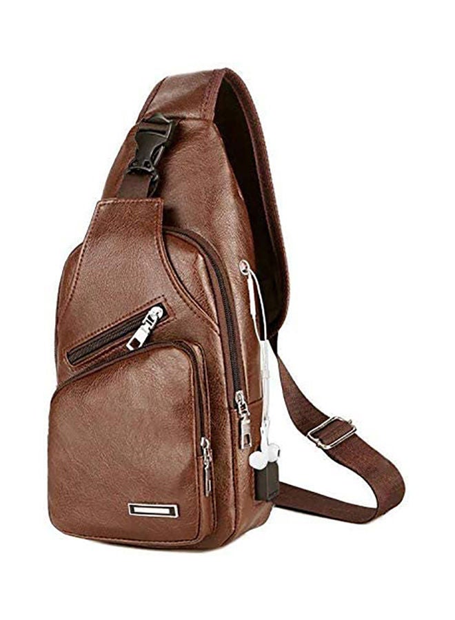 Waterproof Crossbody Bag with USB Charging Port Brown