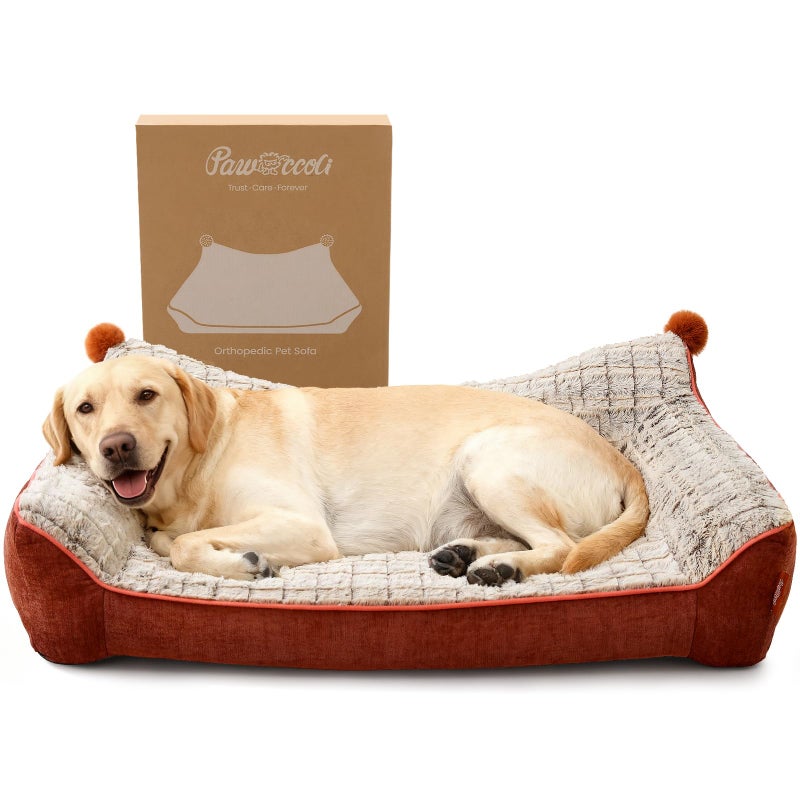 Pawccoli Orthopedic Dog Bed for Extra Large Dogs,Waterproof Supportive Egg Crate Foam Medium Dog Couch, Pet Bed with with Removable Bolsters, Washable Cover Non-Slip Bottom, (43''Ã—32''Ã—8'') - Image 1